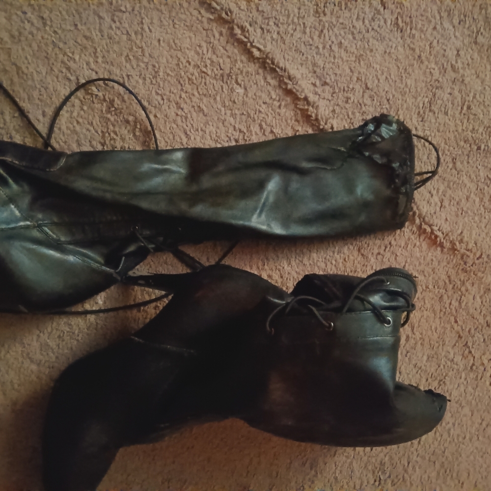 Lace up in back high 4" heel leather boots